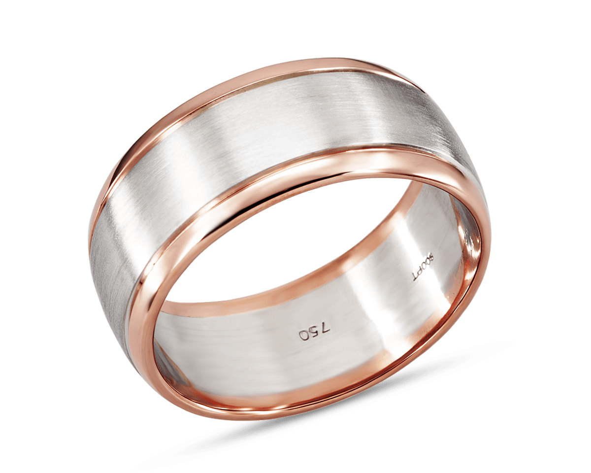 Mens 10mm Two-Tone Wedding Band with Rounded Edges