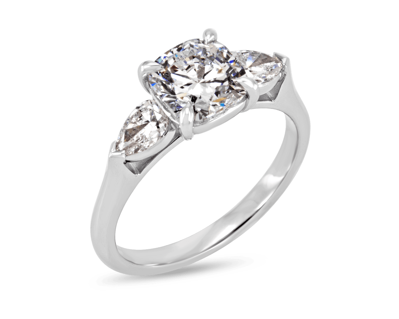 Cushion and Pear Shape Three Stone Ring